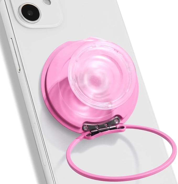 On The Grip Compatible with Magsafe Ultra-Thin Collapsible Phone Grip – Sleek Magnetic Phone Holder for iPhone & Android, 360 Rotation, Wireless Charger Compatible, Durable & Portable (Pink)