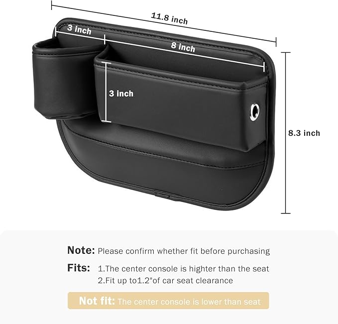 Car Seat Gap Filler Organizer with Cup Holder, Premium PU Leather Interior Accessories for Phone,Sunglasses,Keys, and Small Items, Universal Fit for Car, SUV and Truck,2-Packs Black