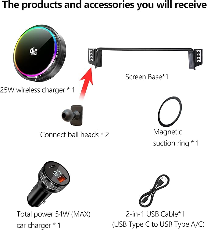 Qi2.2 25W Magnetic Car Mount Charger for Toyota Grand Highlander/Grand Highlander Hybrid 2024-2026 Accessories,for Fast Charging Cell Phone Holder 12.3 Inch Screen Fixed Clip with Cooling Fan