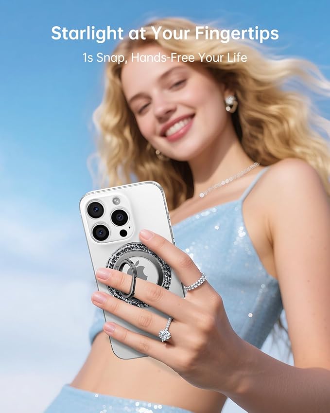 SYNCWIRE Magnetic Phone Ring Holder for MagSafe - Glitter Phone Grip Stand with 360° Rotation Finger Ring Kickstand Blingbling Compatible with iPhone 17 16 15 14 13 12 Pro Max MagSafe Accessories