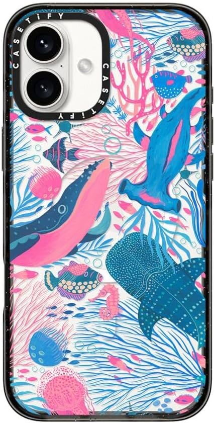 CASETiFY Impact Case for iPhone 16 Plus [Slim / 8.2 ft. 4X Military Grade Drop Protection/Compatible with Magsafe] - Under The Sea - Clear Black
