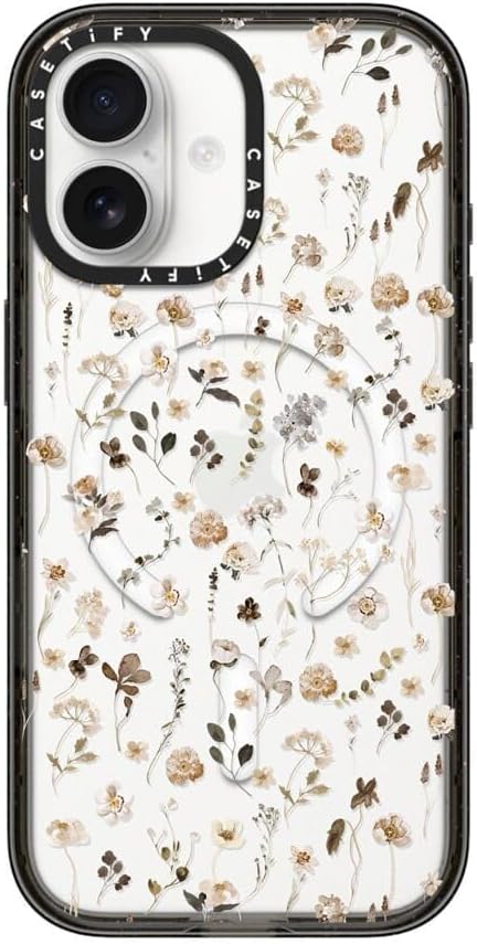 CASETiFY Impact iPhone 17 Case [Slim/Compatible with Magsafe / 8.2 ft. 4X Military Grade Drop Protection] - Wildflower Friday - Clear Black