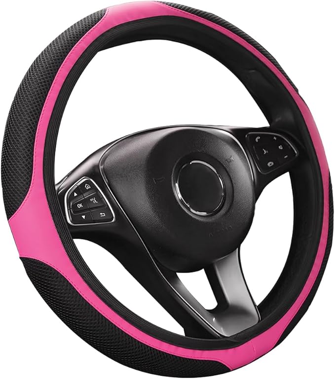 LoyaForba Car Steering Wheel Cover, Universal 14.5-15 Inch, Soft Anti-Slip Neoprene Protector for Steering Wheel, Breathable Odorless and Elastic Stretch, Car Accessory for SUV, Van, Truck (Pink)