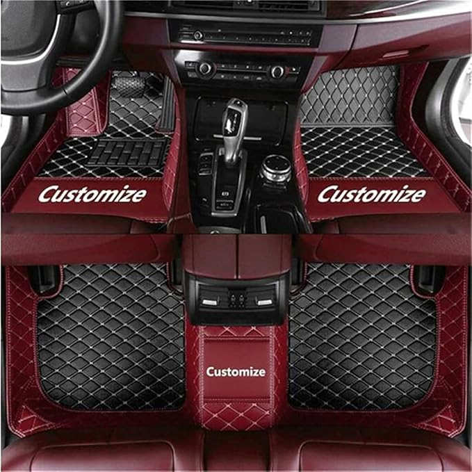 Custom Car Mats All Weather Fit Automotive Floor Mats PU Leather Protector Mat for Most Sedan, SUV, Truck Floor Mats (Black and Wine Red Side)