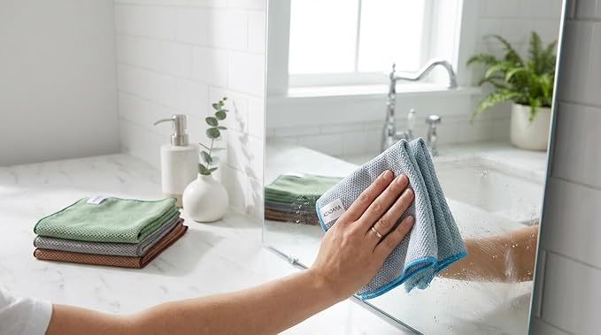 2-in-1 Scrub & Wipe Microfiber Cleaning Cloths – Non-Scratch Scrubbing Side + Soft Absorbent Side – Reusable Dual-Sided Cleaning Towels (12 Pack)
