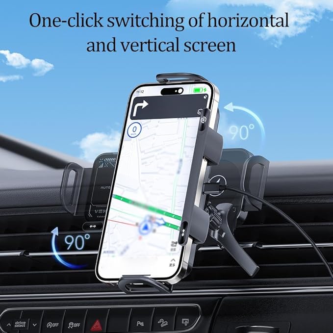 Wireless Charging Rotating Car Mount,Smart 2-in-1 Auto-Rotating Car Phone Holder & Wireless Charger,Foldable with 15W Fast Charging,Compatible with iPhone & Samsung Devices & Smartphone & Pad (Black)