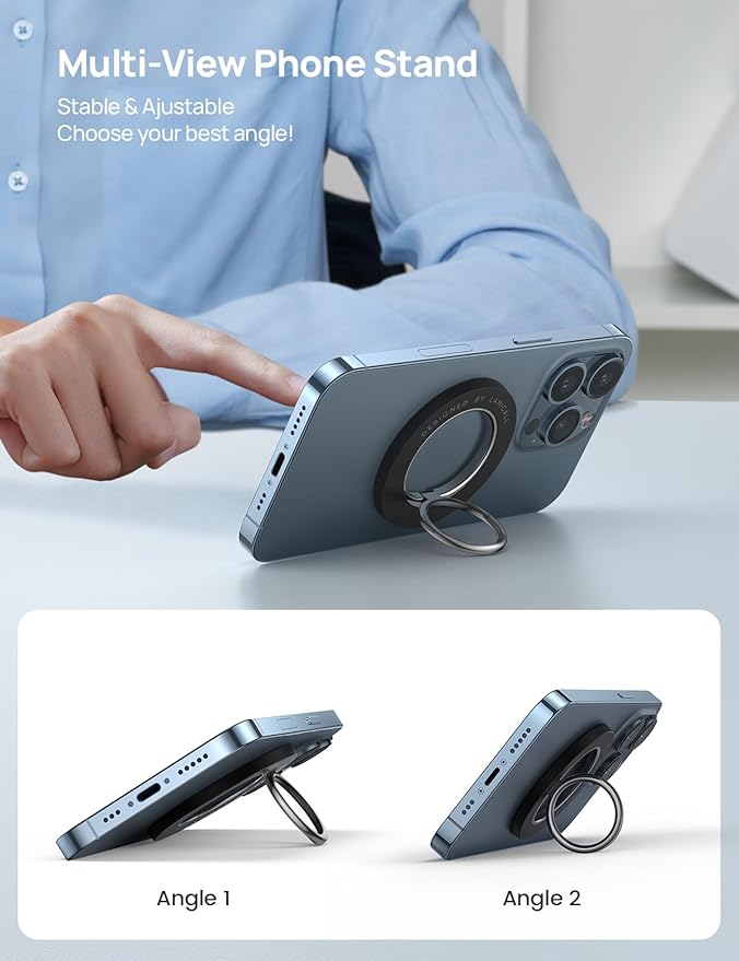 Lamicall Magnetic Phone Ring Grip for MagSafe - 360° Rotation Strong Magnet Finger Ring Holder Grip Stand, Mag Safe Kickstand Accessories for Mom iPhone 17 16 15 14 Air Pro Max, Androids, Misty Black
