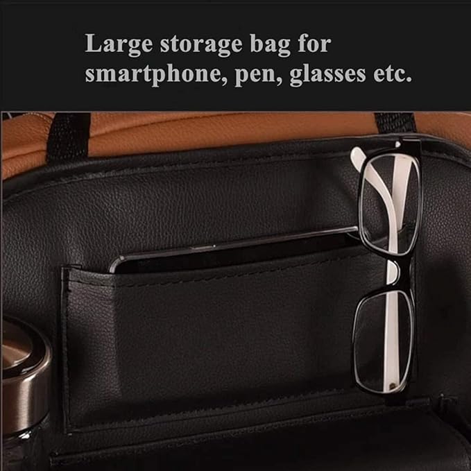 2 Pack PU Leather Premium Car SeatBack Organizer Travel Accessories Kick mats Back seat Protector and Cup Holder Holder Universal Use Seat Covers (23×17.1 in)