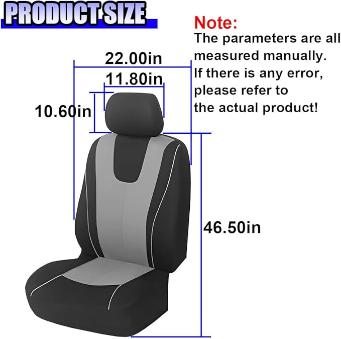 YoRise 2PCS Car Seat Covers, Comfortable Breathable Front Seat Covers, Highly Elastic Automotive Seat Protector Cover Accessories for RV, SUV, Truck, Sedan (Gray)