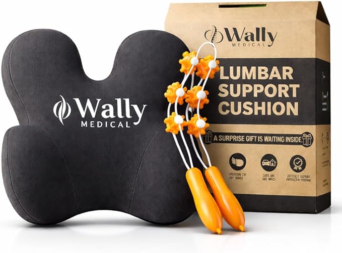 Lumbar Support Pillow for Office Chair & Car – Memory Foam Back Cushion for Lower Back Pain Relief – Ergonomic Posture Support – Washable Cover + Free Massage Roller