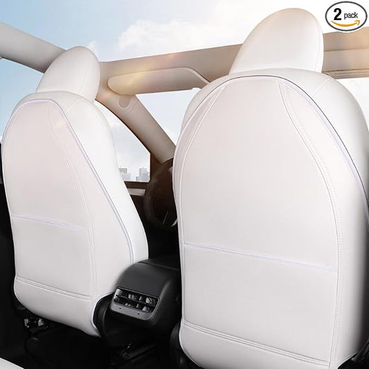 2 Pack Leather Seat Back Protector Custom for Tesla Model Y/3 Model S/X Accessories(Includes 2025 2026 Model Y & 2024-2026 Model 3 Highland), Seat Back Kick Protectors