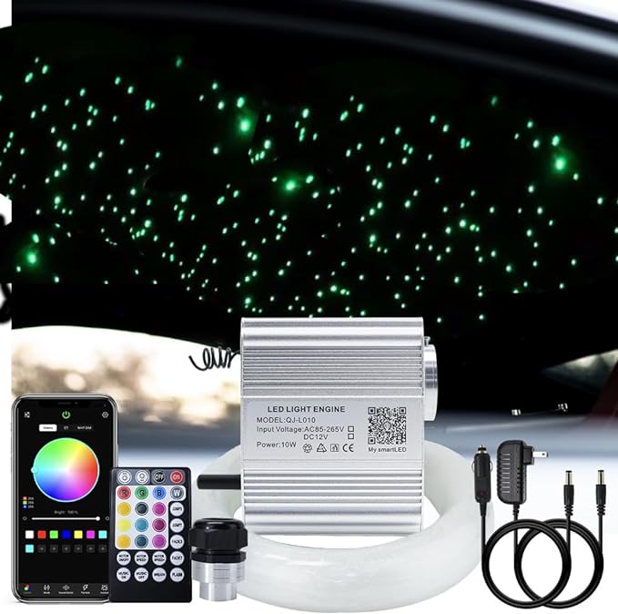 AKEPO Upgraded Twinkle+Music Effect+APP Control Fiber Optic Lights kit for Star Ceiling Sky Light Car/Home, RGBW Light Engine+Optical Fiber Cable 295pcs of 9.8ft/3m(0.03+0.04+0.06in)+28key Remote