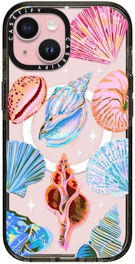 CASETiFY Impact Case for iPhone 15 [8.2ft 4X Military Grade Drop Protection/Compatible with Magsafe] - Seashell - Clear Black