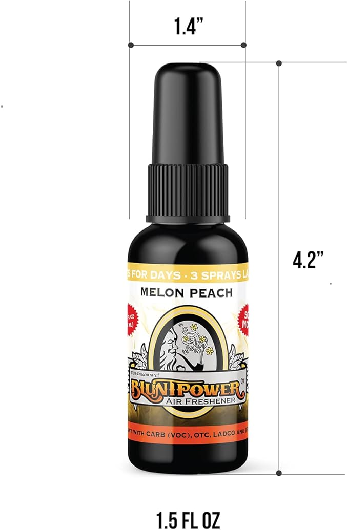 BluntPower Concentrated Air Freshener (Melon Peach Breeze, 1 Pack) for Room and Car - Oil-Based Diffuser Spray Bottle - Long-Lasting Bathroom, Car Freshener, & Odor Eliminator
