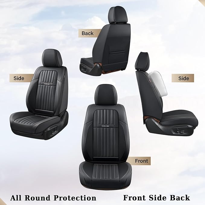 Coverado Car Seat Covers Full Set, Seat Covers for Cars, Black Car Seat Cover, Car Seat Protector, Nappa Leather Car Seat Cushion, Waterproof Car Seat Covers Front Seats and Back Fit for Most Cars