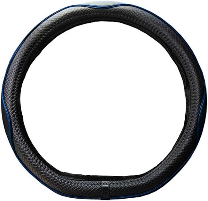 Mayco Bell Flat Bottom Steering Wheel Cover Anti-Slip,Safety,Soft,Breathable,Durable,Full Surround,Comfortable Grip Microfiber Leather (D-Shape, Black Blue)
