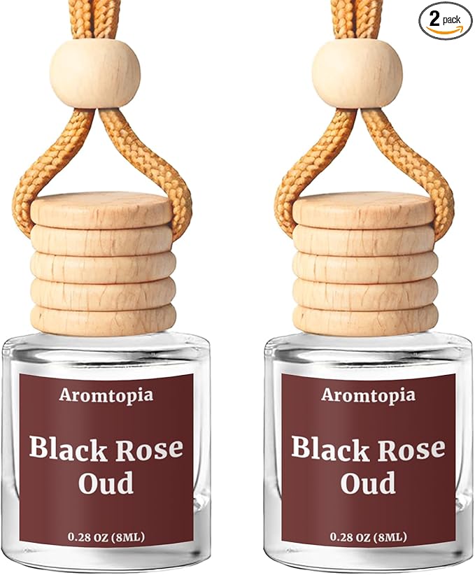 Car Air Freshener Hanging, Aromtopia Car Fragrance Diffusers, Black Rose & Oud Scents, Long-Lasting, Car Odor Eliminator for Women & Men Gift, Cute Car Accessories, Pack of 2