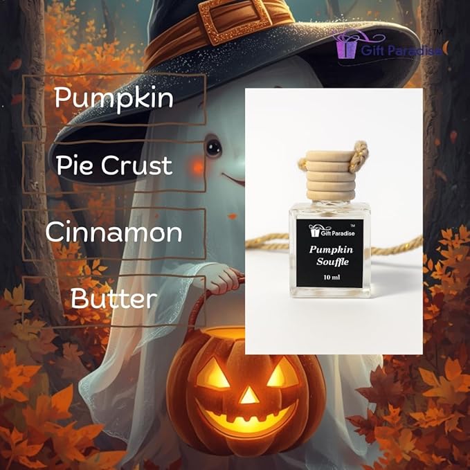 Pumpkin Soufflé Car Air Freshener Set of 3 (10 ml Each) by Gift Paradise – Warm Baked Fall Scent for Car, Home & Office – Handcrafted | Velvet Gift Bag | Long-Lasting Premium Oil