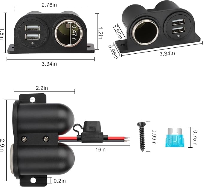 2PCS Dual USB Outlet Cigarette Lighter Socket Splitter with Blade Fuse, 12V 4.2A Car Charger Power Adapter Replacement Waterproof Plug Female 21W for RV Marine Boat Motorcycle Truck ATV UTV Van etc