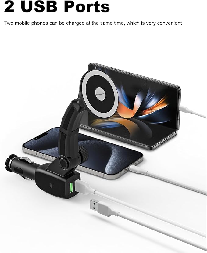 for MagSafe Car Mount Cigarette Lighter [Dual USB Charger] Magnetic Phone Holder for Car Charger [Fast Charging] Phone Holders for Your Car for iPhone Air 17 Pro Max16 15 14 13 12, S25, All Smartphone