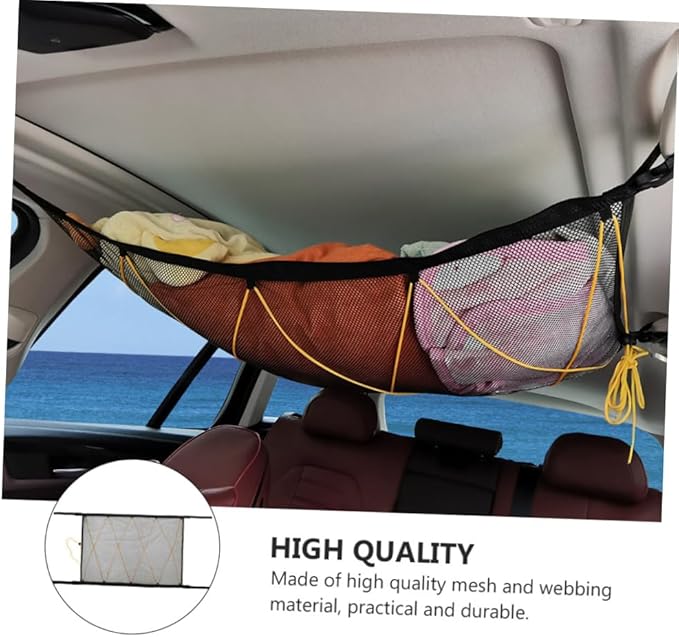Healifty Portable Mesh Roof Storage Bag Auto Hanging Pouch Seat Container Lightweight Mesh Tote Rv Storage Net Black/Yellow