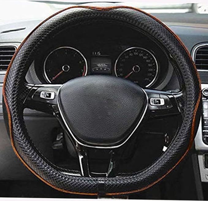 Mayco Bell Flat Bottom Steering Wheel Cover Anti-Slip,Safety,Soft,Breathable,Durable,Full Surround,Comfortable Grip Microfiber Leather (D Shape, Black Orange)