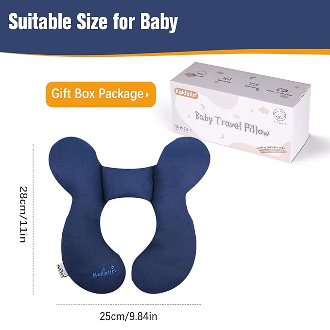 KAKIBLIN Baby Neck Pillow, Baby Head Pillow, Upgraded Support Travel Pillow,Neck Support Pillow for Carseat, Newborn Neck Support for Car Seat, Stroller, Pushchair, Travel, Dark Blue