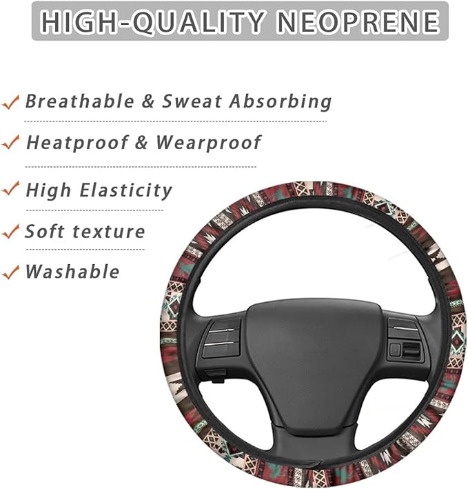 SEANATIVE Red Ethnic Tribes Auto Steering Wheel Cover Universal 14inch-15inch Steering Wheel Covers for Women Car Interior Accessories