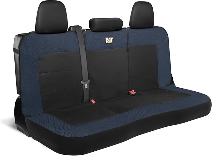 Cat MeshFlex Blue & Black Rear Seat Cover for Car – Durable Canvas & Mesh Design 60/40 Split Bench Protector for Cars, Trucks & SUVs – Back Seat Cover for Rear Bench – Interior Car Accessory