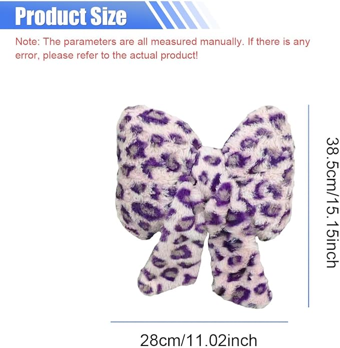 2PCS Cute Bow Car Headrest Pillow, Soft Breathable Leopard Plush Car Neck Support Pillow, Comfortable Warm Ergonomic Auto Interior Head Rest Cushion for Women, Girl (Purple)