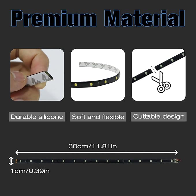 White LED Strip Lights for Car BaishenglinMotor 12-Pack DC12V Waterproof 30CM/11.8"/1FT 5050 15-SMD LED Strip Underbody Light for Car Motorcycles Golf Cart Decoration Interior Exterior Strip Lights