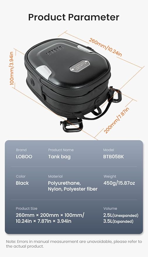 Loboo Motorcycle Tank Bag Expandable Motorcycle Bag, Magnetic Suction Quick Release ，Compatible With CFMOTO 400GT 450SR 450NK 650 GT 700CL-X 800MT 800NK