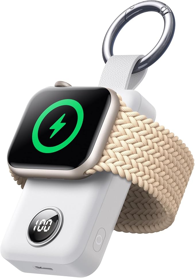 JOYROOM Portable 2000mAh Wireless Charger Compatible for Apple Watch Series 9/8/7/6/5/SE/4/3/2/UItra 2/Ultra, Compact Magnetic iWatch Charger Keychain Style Travel Essentials