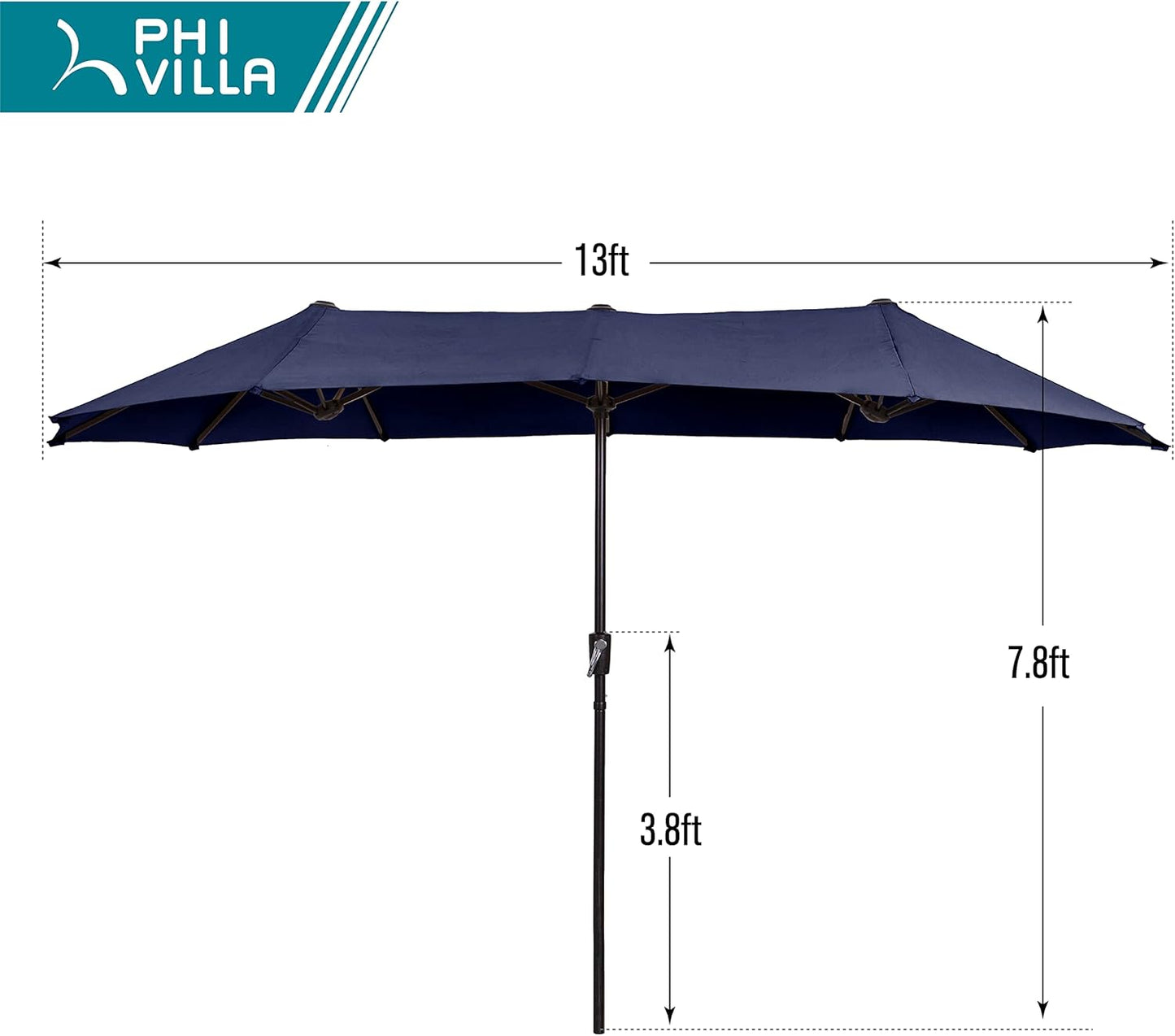 PHI VILLA 13ft Double-Sided Twin Outdoor Patio Umbrella Market Umbrella, Navy