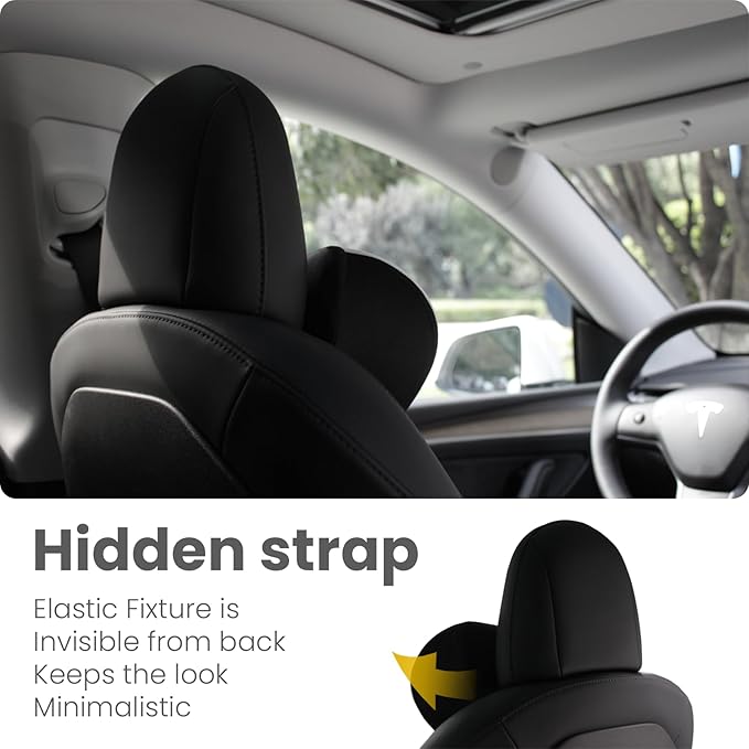 HOPON 2025 Upgrade Headrest Pillow for Tesla Model 3 Y S X,Car Neck Pillow with Breathable Fabric,Soft Pillow for Tesla,Memory Foam Tesla Accessories 1 Pack - Black
