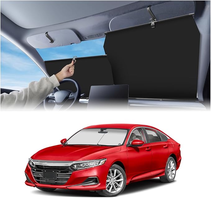 KUST Upgraded 2 Pack Retractable Automotive Sunshade Car Window Sunshades, Adjustable Auto Thickened Sunshade, Car Accessories for All Season, Black and Silver, Blocks UV Rays