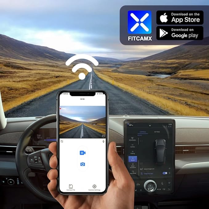 Fitcamx Front 2160P+Rear 1080P Dash Cam Adapts for Ford Mustang Mach-E 2021-2025 GT Select Premium, OEM Style, Dual Loop Recording, Built-in WiFi & APP, G-Sensor, Easy to Use, 128GB Card