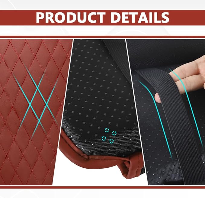 Car Center Console Cover, 12"×7.87" Waterproof Leather Auto Armrest Cover Protector with 2 Pocket, Comfortable Arm Rest Box Cushion Pad, Universal Interior Car Accessories (Wine Red)