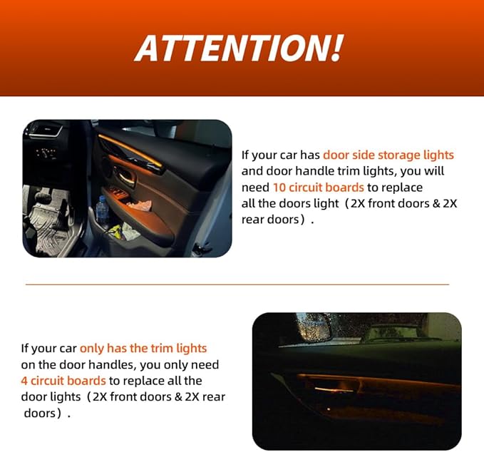 NJSBYL Door Pocket Handle Ambient Lighting Circuit Board for B-MW X1 2016-2022, Gran Turismo 2020-2017, 7 Series F01/LWB F02 LCI 2012-2015 Interior Door Panel Light Orange-White Courtesy Light Kit