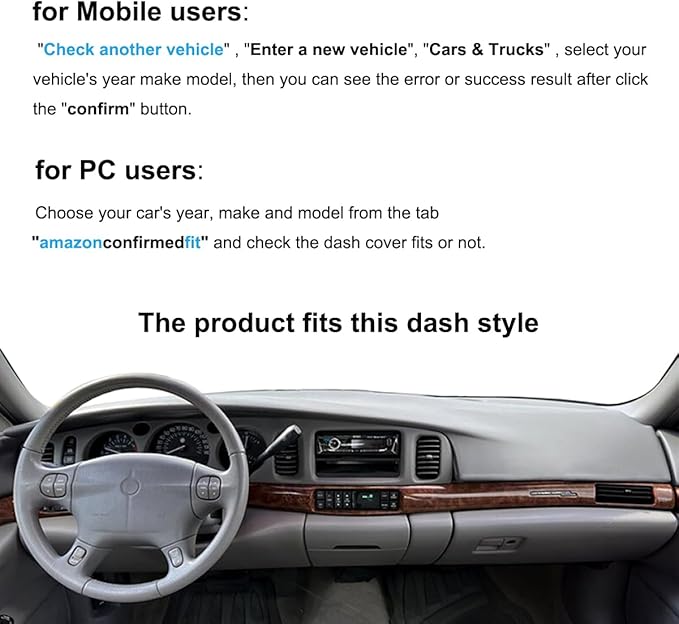 Dash Cover Mat Custom Fit for Buick Lesabre Without Head Up Display Dashboard Pad Cap Carpet Protector K270 (Beige)