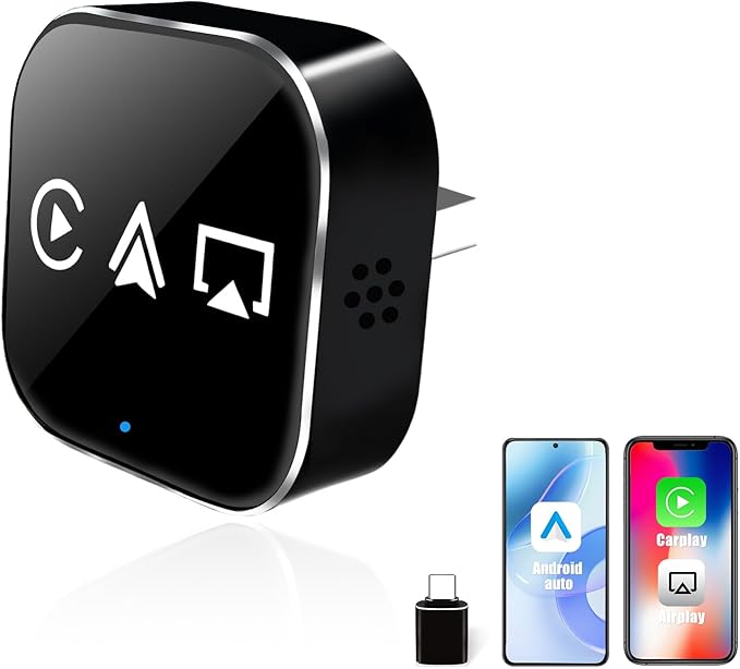 3 in 1 Mini Wireless CarPlay Adapter for iPhone,Carplay＆Android Auto＆Airplay(No Mirrorlink), iOS10+＆Android 11, Bluetooth 5.0,USB/Type-C,Plug & Play,5G-WiFi(Black)