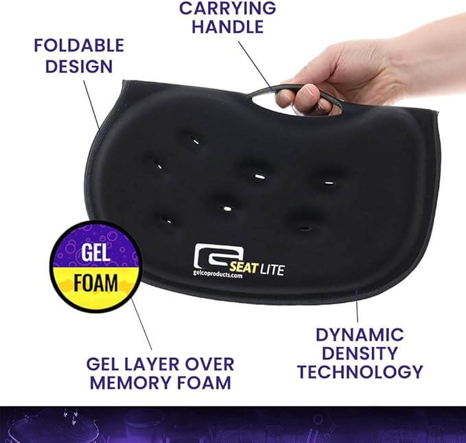 G Seat LITE Travel Gel Foam Cushion | Back Pain, Sciatica, Pressure Relief | Relieves Tailbone Discomfort, Promote Healthy Posture | Ergonomic Comfort | Car, Commute, Airplane and Travel - Gray