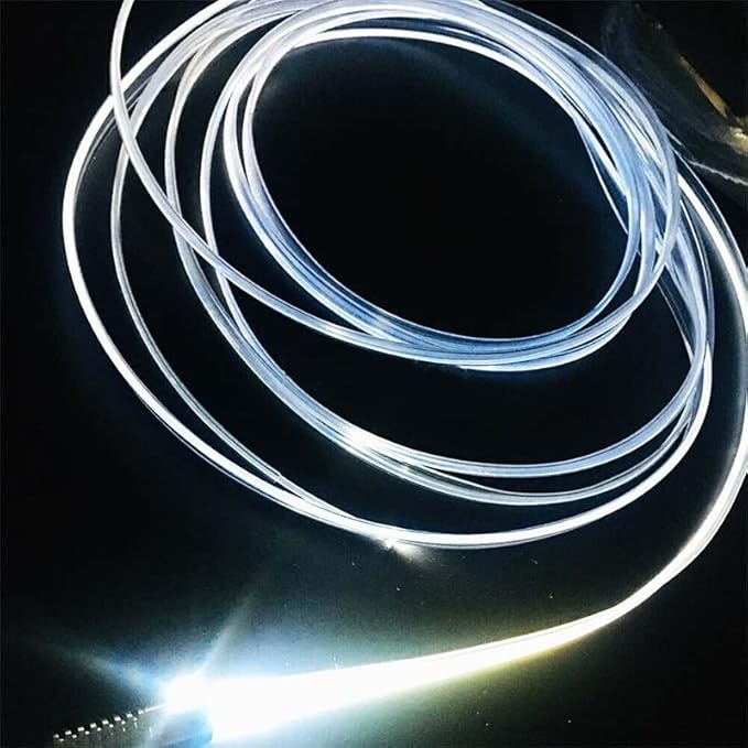3m/9.8ft 5m/16ft Car Home LED Strip Ambient Light 2mm Plastic Optic Fiber Cable Skirt Tube Kit with 12V LED Light Source Illuminator (White,5m/16ft)