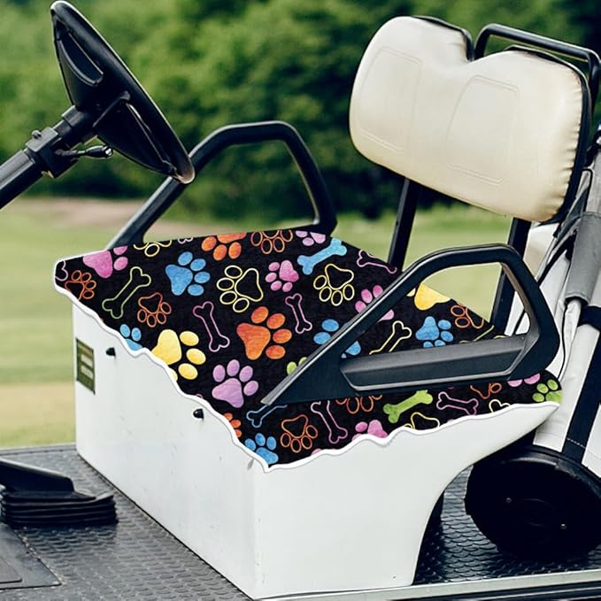 ORIGACH Dog Paw and Bone Golf Cart Seat Covers, Comfortable Cooling Golf Cart Blanket Towel, 100% Microfiber, Fits EZGO, Club Car, and More 2-Seat Golf Carts, 51x31inch