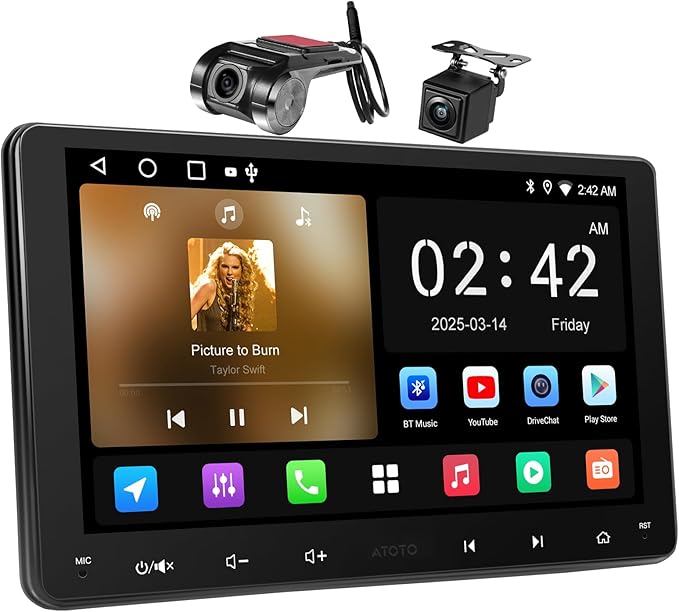 ATOTOZONE 9" Android Double-DIN Car Stereo with 1080P Dashcam & Backup Camera, Wireless CarPlay Android Auto, WiFi/USB Tethering, GPS Track, EQ/Bluetooth/FM/AM, LRV, ChatGPT, OTA Upgrade