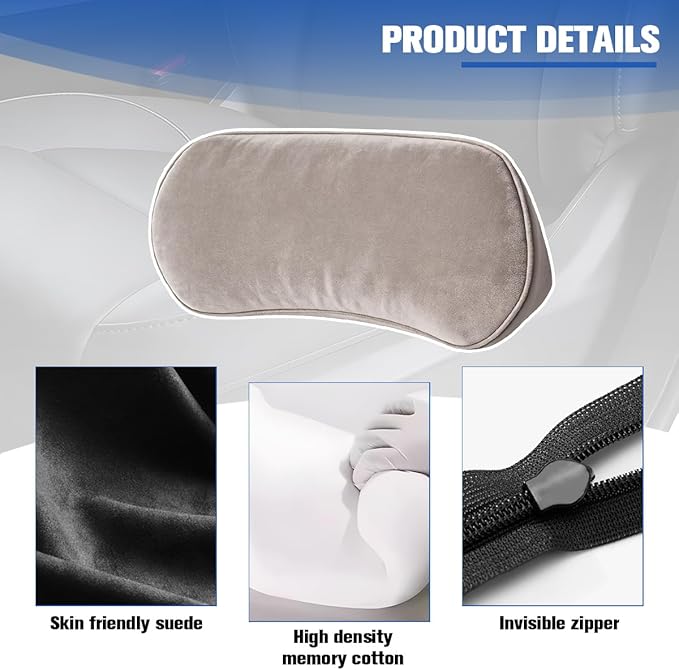 Car Lumbar Support Pillow, Memory Foam Suede Vehicle Back Support Cushion for Pain Relief, Breathable Automotive Interior Seat Lower Back Pillow, Universal for SUV Van Truck (Light Gray)