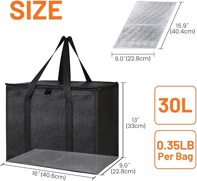 Bodaon Insulated Food Delivery Bag With Hard Bottom, XL Pizza Cooler Bags, Rideshare Delivery Bag, Thermal Cold/Hot Styrofoam Carrier for Travel/Shopping/Catering/Car