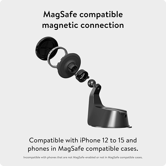Mous – MagSafe and Pixelsnap Compatible Car Mount Phone Stand - Phone Suction Mount Compatible with iPhone 17/16/15/14, Pixel 10, S26/S25 Series Phones and MagSafe Compatible Cases