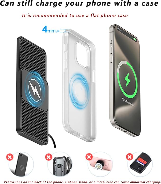 Wireless Car Charger for Ford Mustang 2000–2025, 15w Fast Phone Chargers Charging Pad Non-Slip Essential Electronic Devices for Long-Distance Travel,normal-30cm Cable USB Plug
