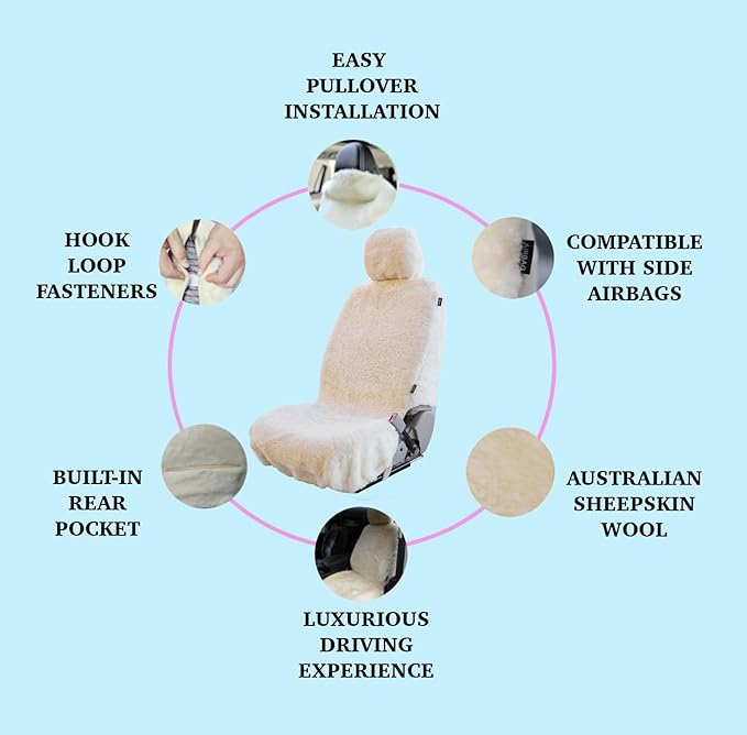 SHEEPSKIN ELITE Premium Sheepskin Car Seat Cover - All Season Comfort and Protection, Easy Installation (56" x 23", Beige Color)